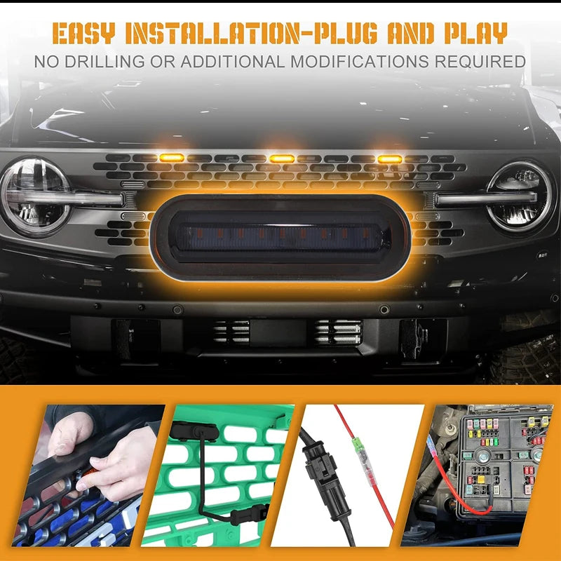 For Ford Bronco,Amber Grill Lamps Kit 3PCS Front Grille Makers
