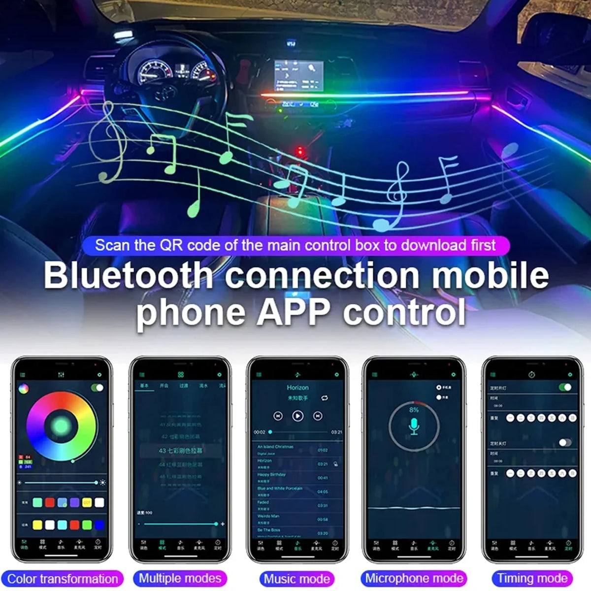 For BMW Audi Tesla Honda Toyota In Neon Lighting Ambient RGB