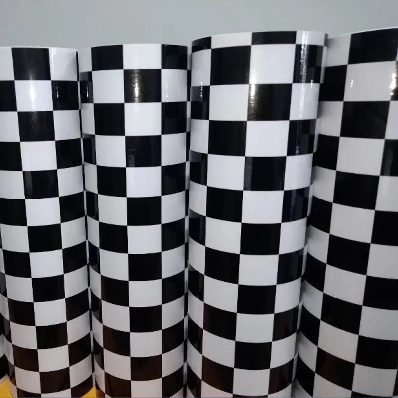 Black White Checkered Flag Vinyl Wrapping Film Roll Self