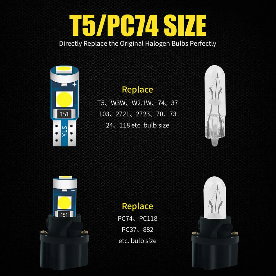 10PCS Bright T5 w1.2w W3W PC74 PC37 Twist Lock