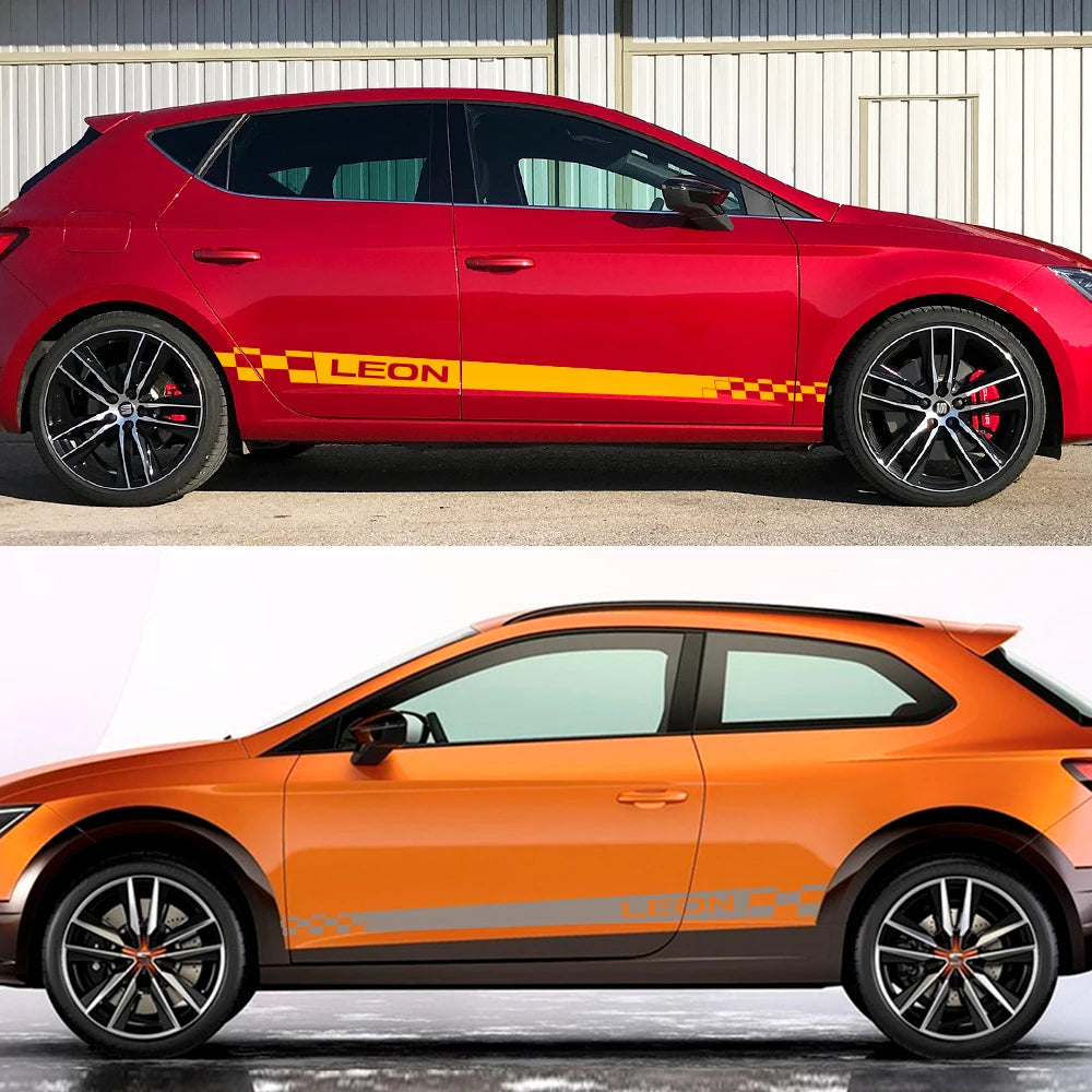 For SEAT Leon MK3 MK2 Racing 2PCS Door Side Skirt Vinyl Stickers