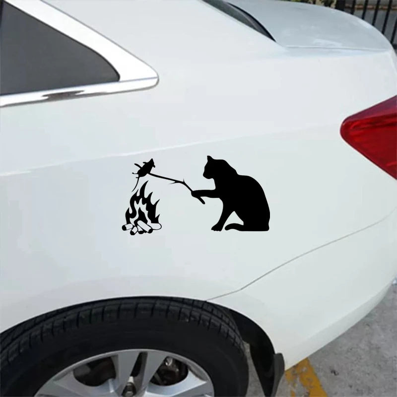 CK3377 Vinyl Sticker Cat Fries A Mouse Waterproof Cool