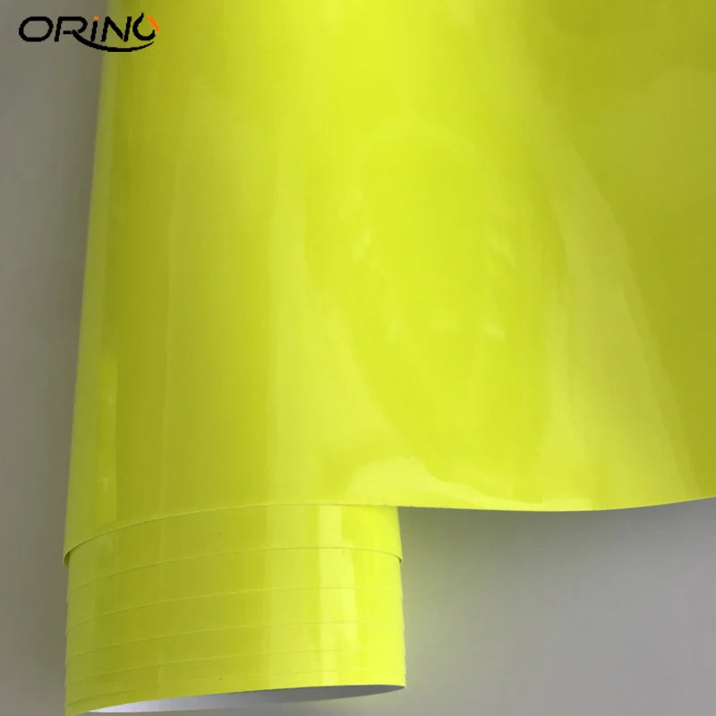 Glossy Fluorescent Yellow Wrap Foil Air Release Bubble Motorcycle