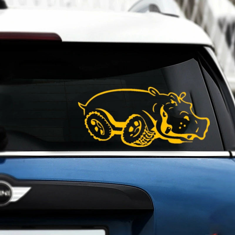 CK20398 25x12cm Hippo On Wheels die-cut Vinyl Decal Sticker