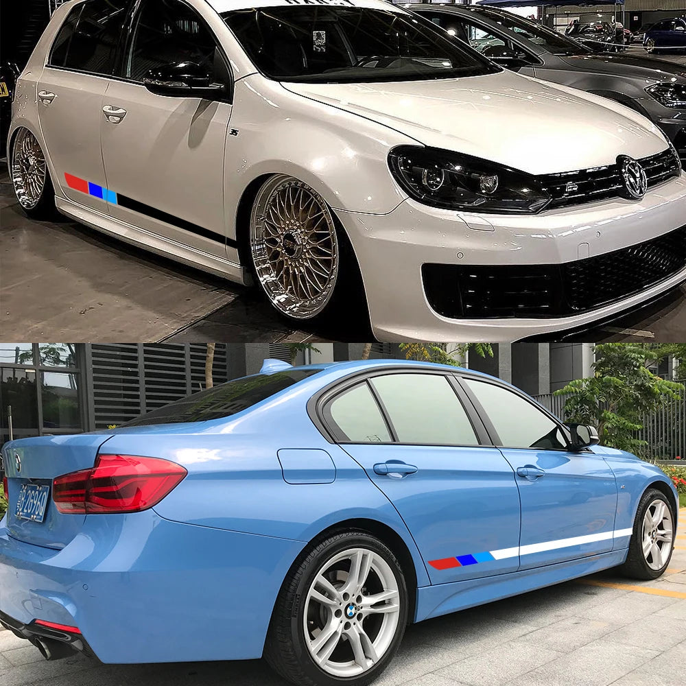 For BMW E46 E60 E90 F30 2PCS 200cmx13cm Sticker Side Stripe
