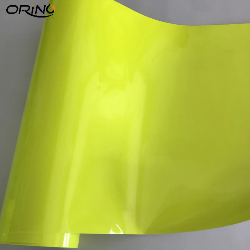 Glossy Fluorescent Yellow Wrap Foil Air Release Bubble Motorcycle