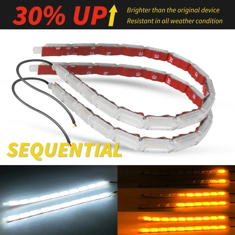 1pair Flowing Drl Daytime Running Sequential Flexible Strip Turn