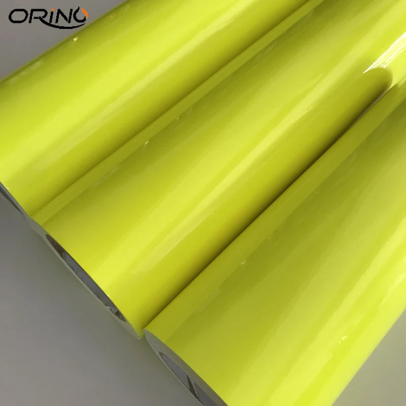 Glossy Fluorescent Yellow Wrap Foil Air Release Bubble Motorcycle