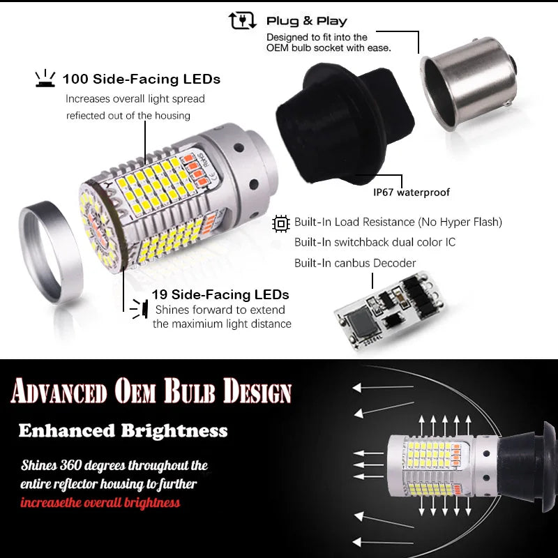 1156 White Red dual-color Canbus P21W ba15s 7506 Bulbs