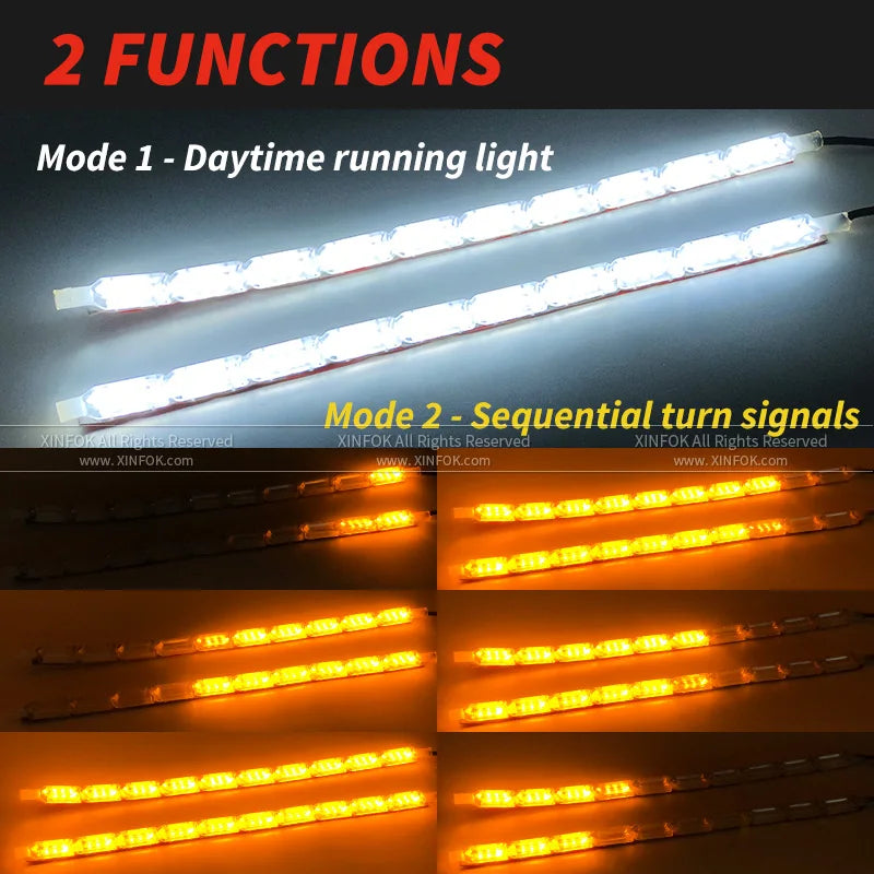 2PCS Bright Flexible Drl Strip Turn Signal White Yellow