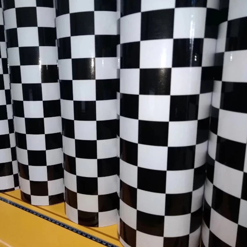 Black White Checkered Flag Vinyl Wrapping Film Roll Self