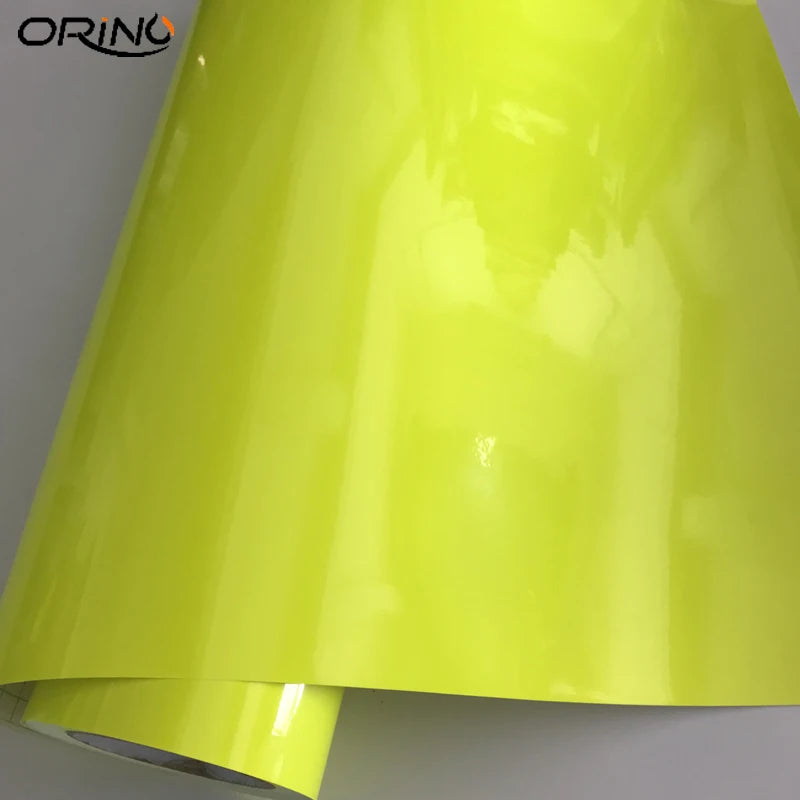 Glossy Fluorescent Yellow Wrap Foil Air Release Bubble Motorcycle