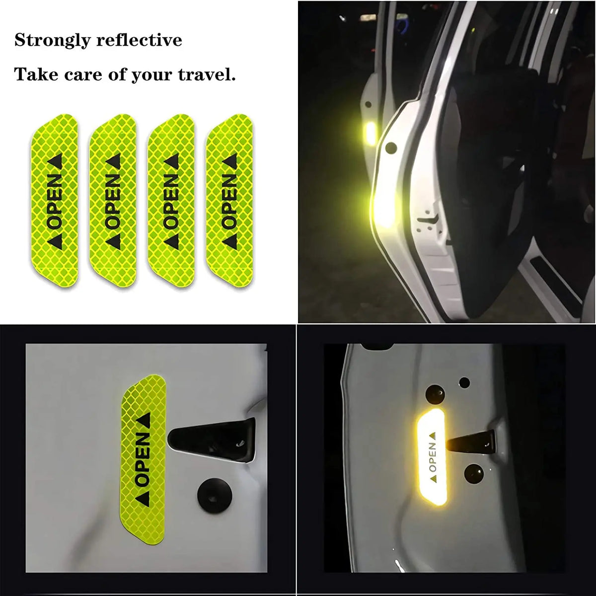 4PCS Stickers Reflective Warning Sticker Wheel Eyebrows Door