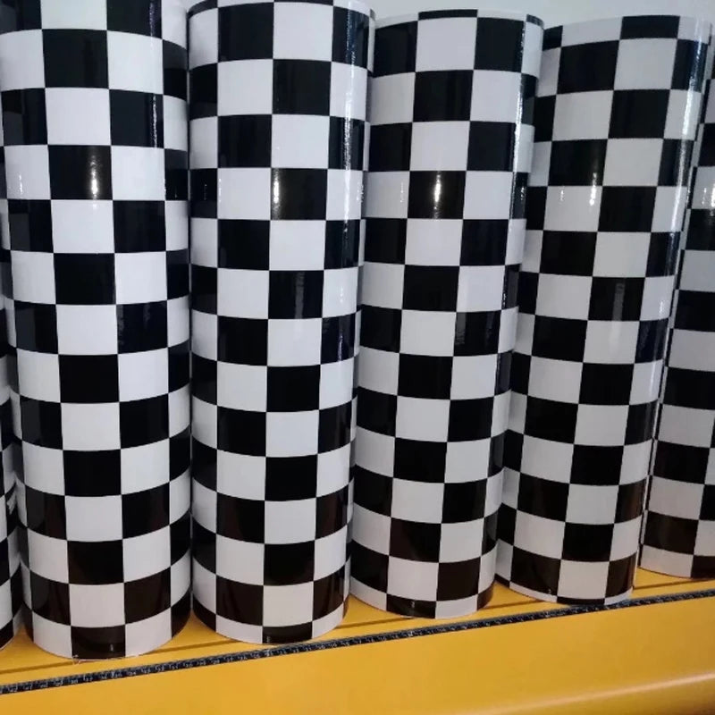 Black White Checkered Flag Vinyl Wrapping Film Roll Self
