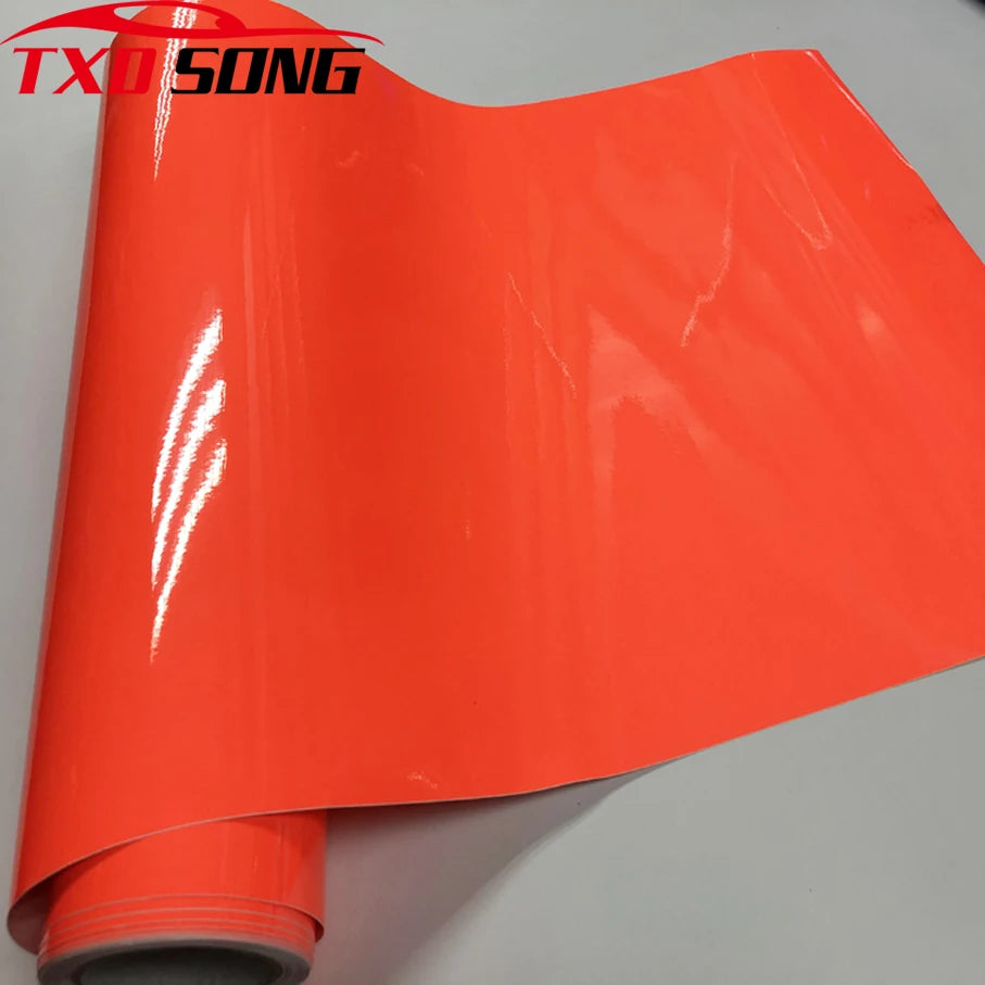 50x152cm Glossy Fluorescent orange-red Wrap Foil Motorcycle