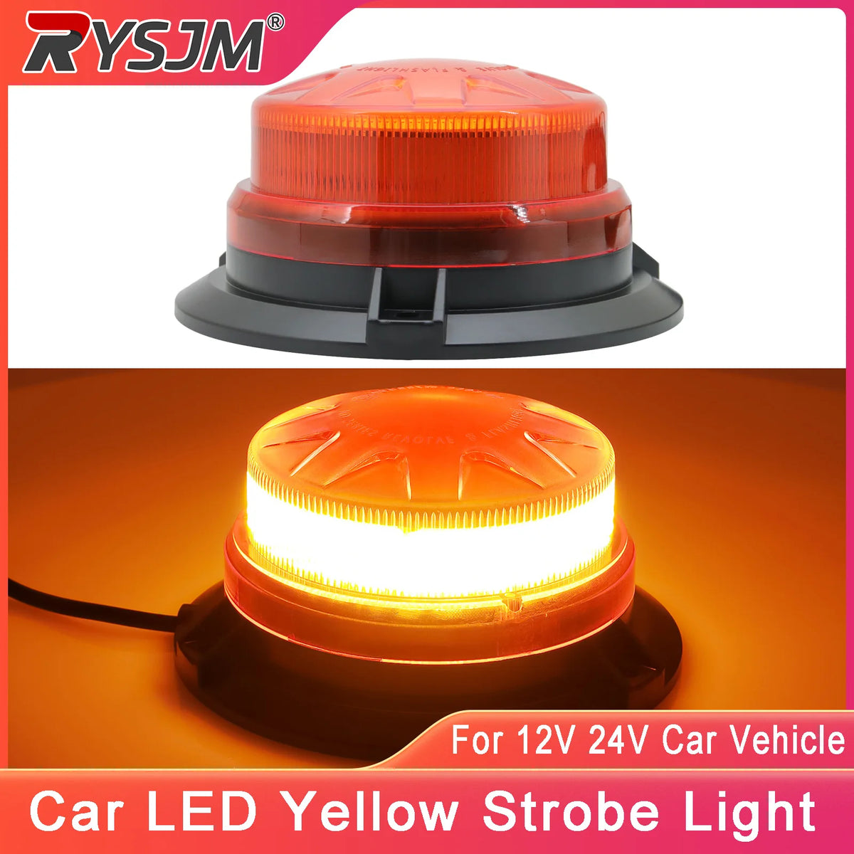 For 12V 24V Magnetic Base Yellow Strobe Warning Flash Signal