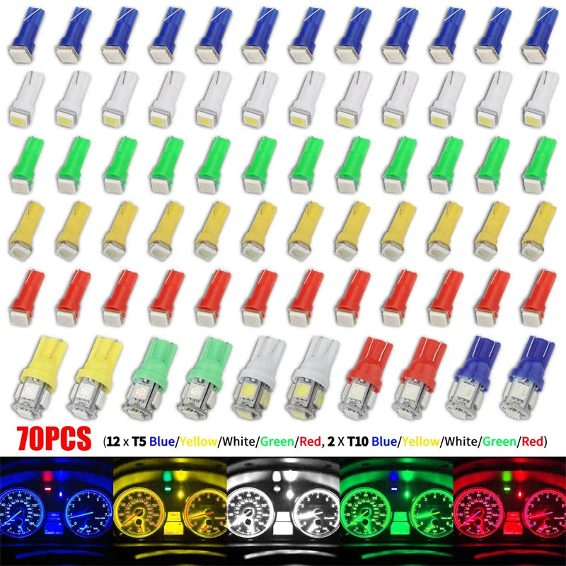 70PCS T5 T10 5050-smd Speedometer Instrument Gauge Cluster Dash