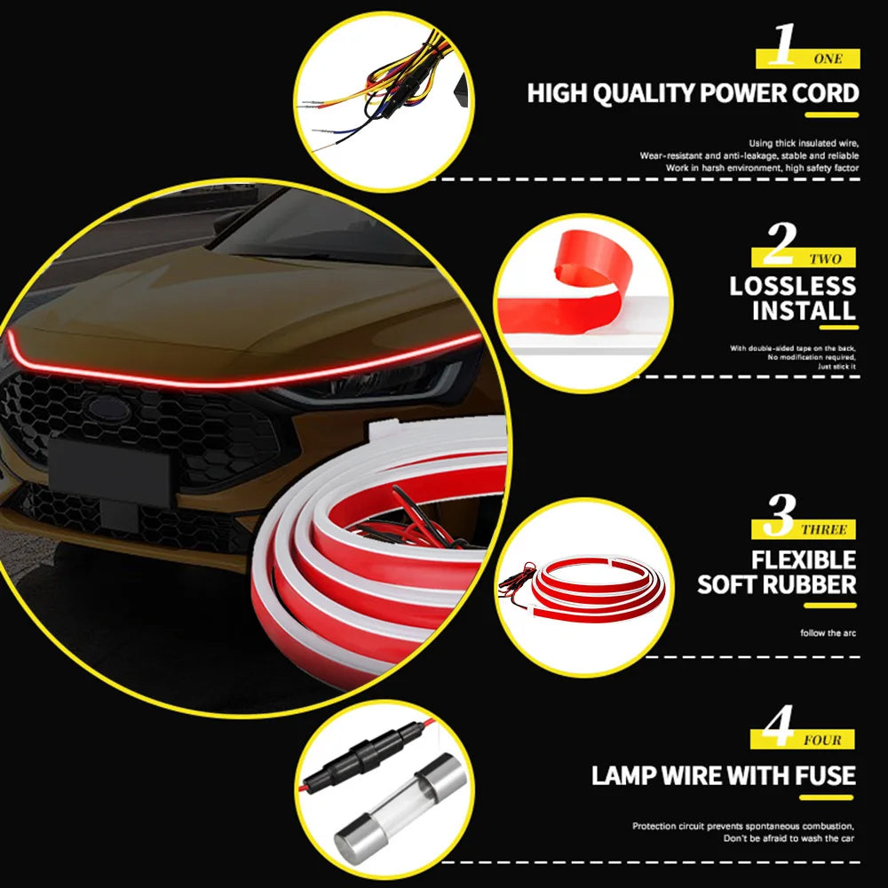 Dynamic Scan RGB Hood Strip Daytime Running Drl Flexible