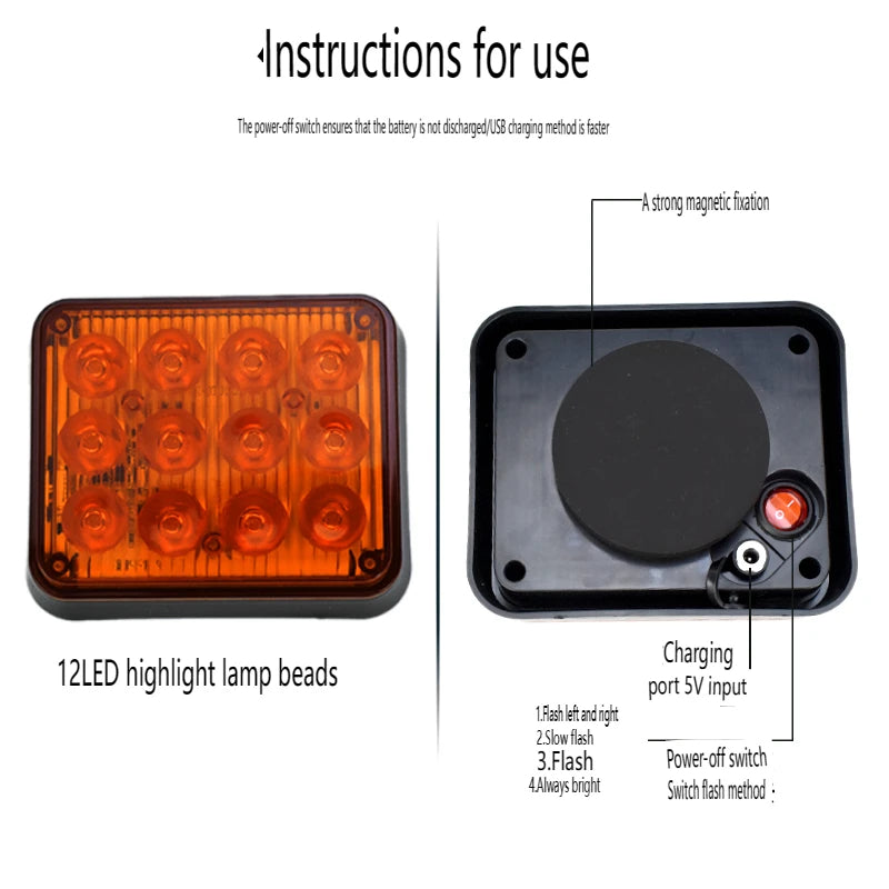 12LED Battery Charging Warning Emergency Safety Strobe Taillight