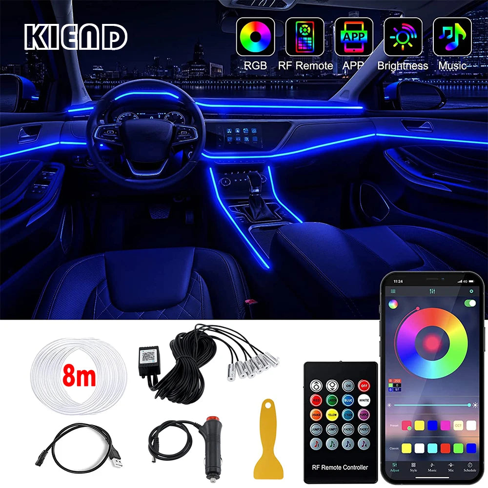 Interior RGB Fiber Optic Ambient Strip Neon Lighting Kit
