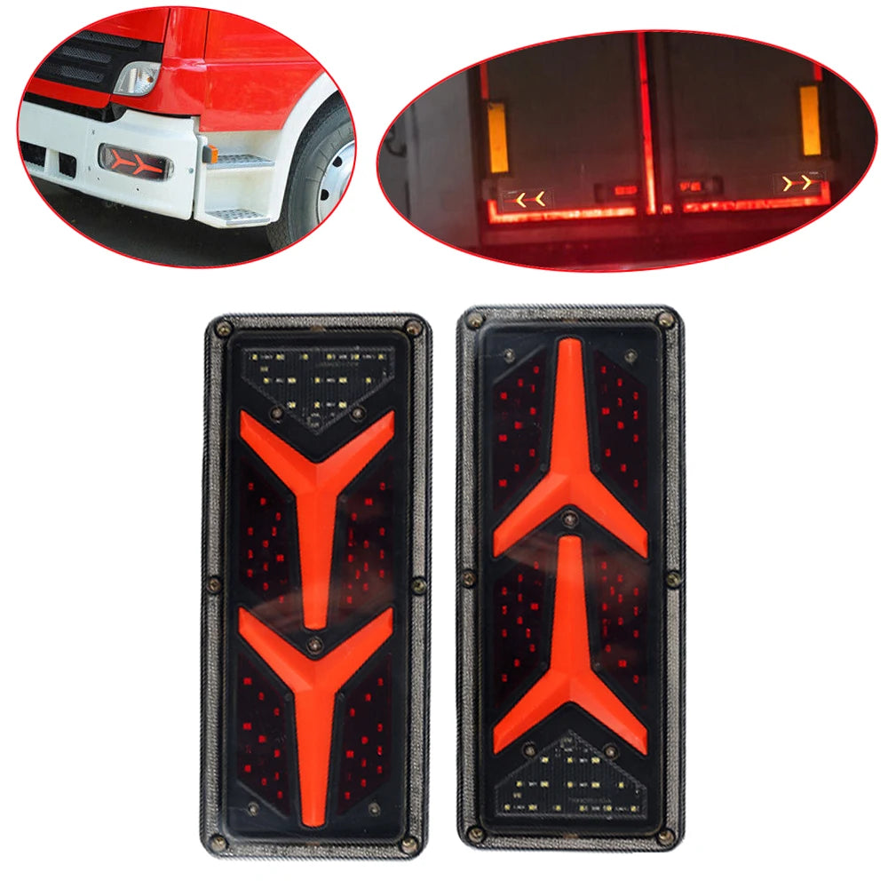 For 24V 2PCS Trailer 24V ABS Black Waterproof Tailight Warning