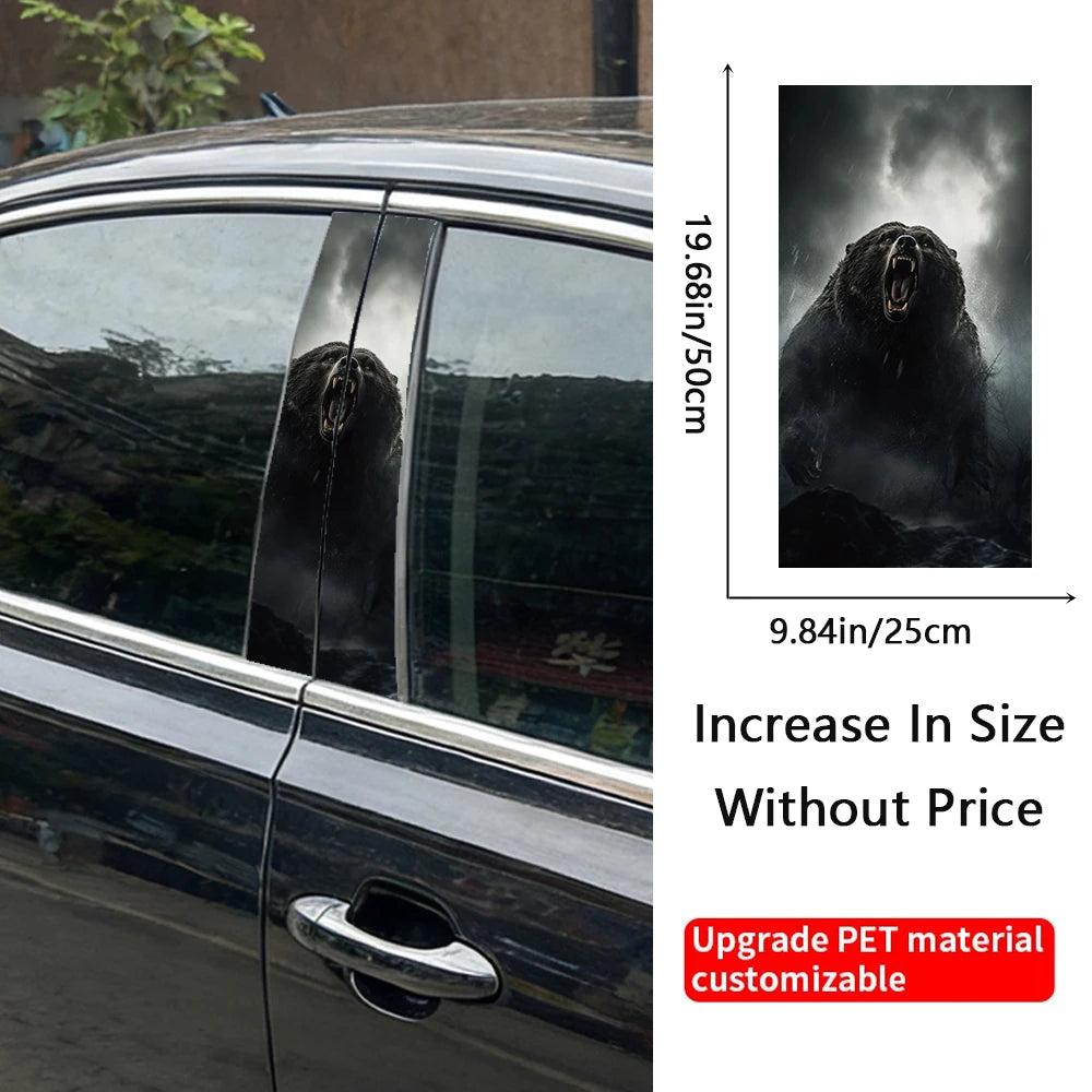 2PCS Fierce Aggressive Black Bear Window Pillar Sticker Fit