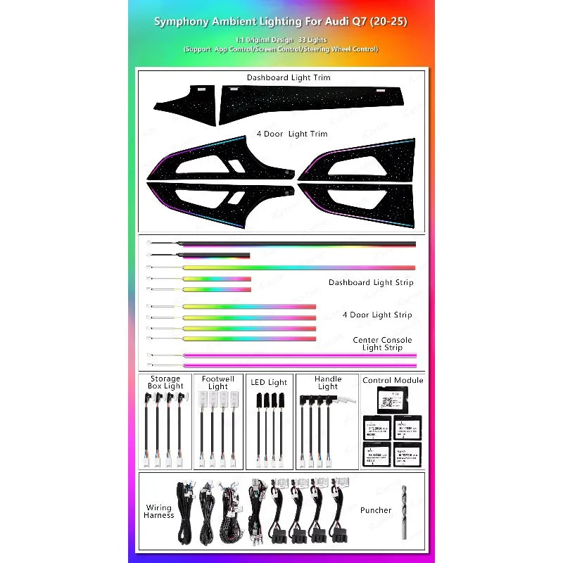 For Audi Q7 4M 2016-2019 Facelit Colors Dynamic Ambient