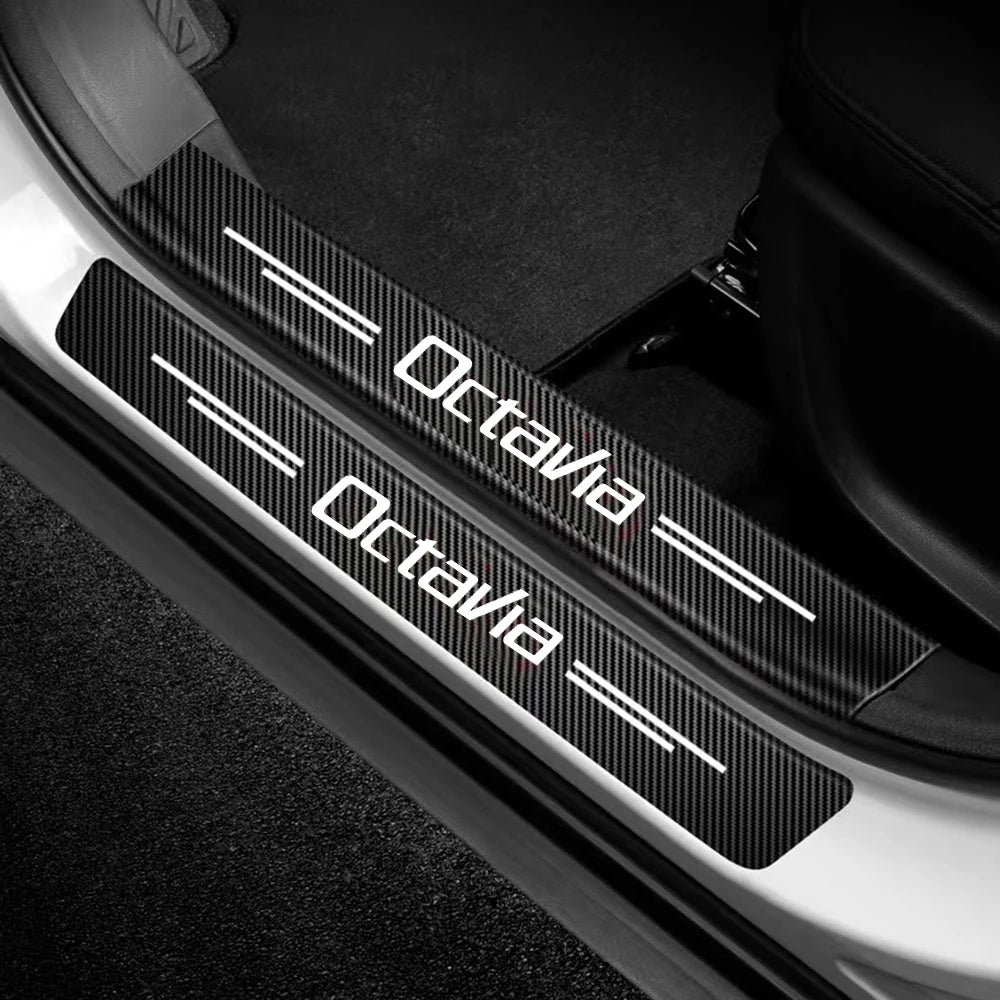 For Skoda Octavia Door Sill Carbon Fiber Sticker Threshold Side
