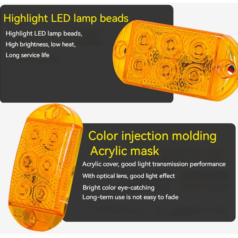 2PCS 6leds high-brightness Waterproof Strobe Flash Warning 12V