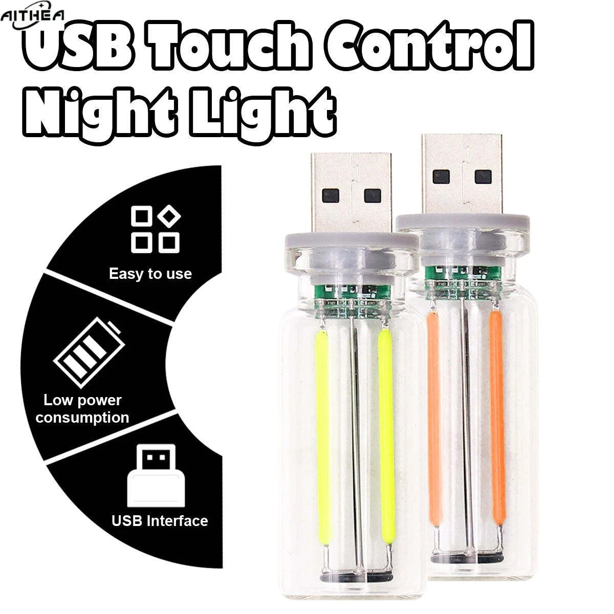 For Vehicle Bedroom Decor Aithea Glass Night Touch Dimmable USB