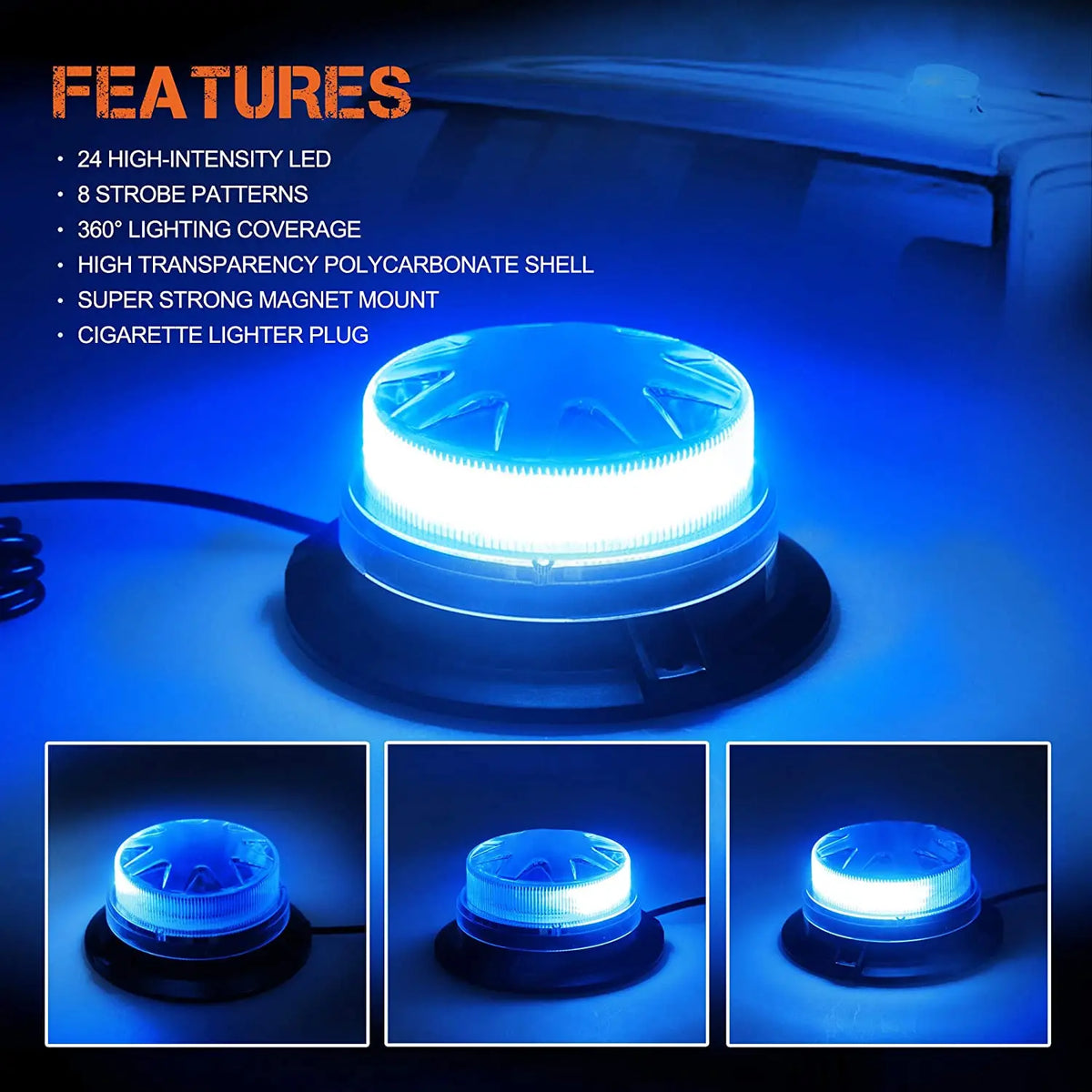 For Vehicles Blue Rotating Flash Amber Roof Safety Emergency