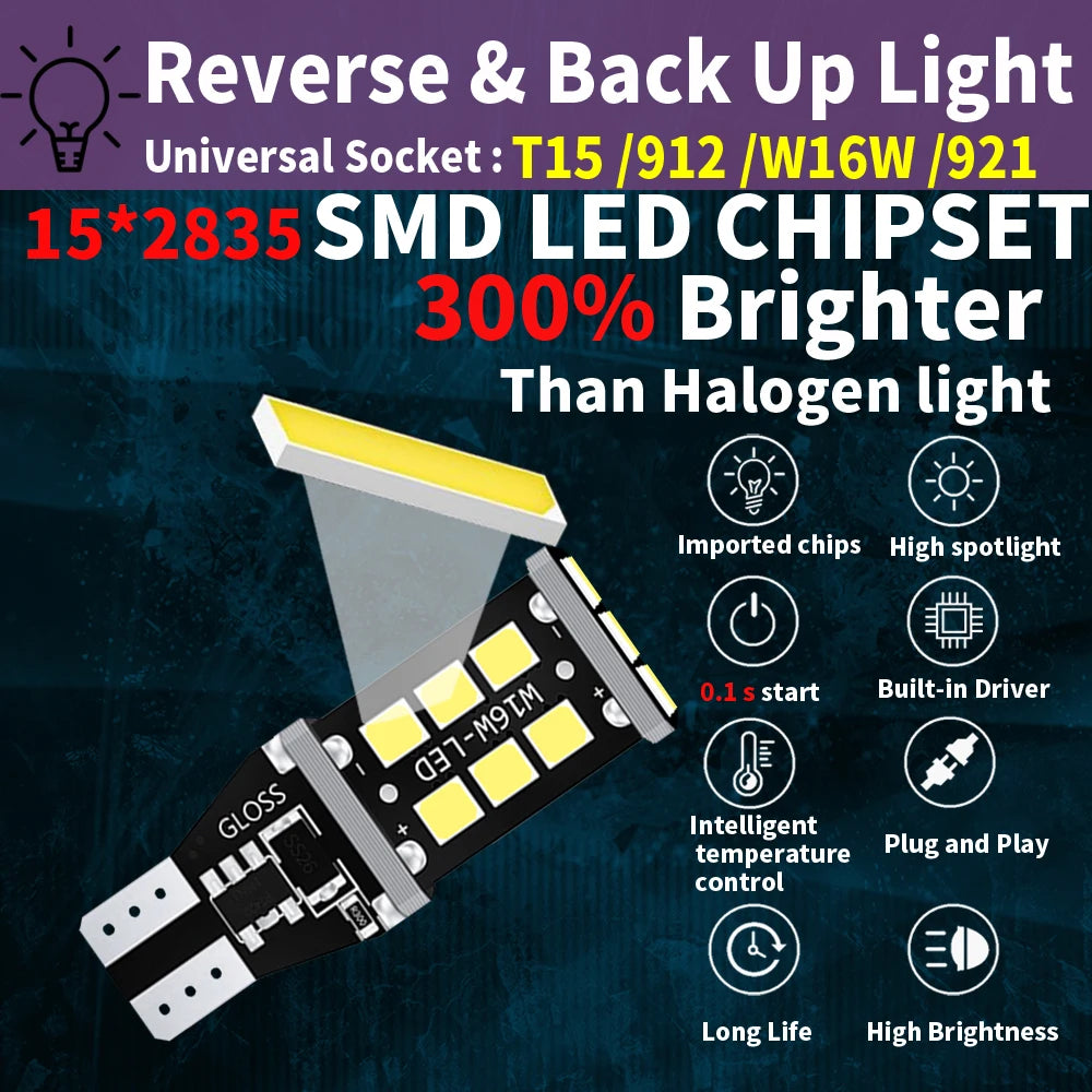 2PCS T15 W16W Super Bright 15SMD 2835 921 912