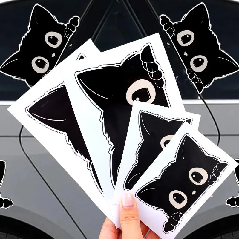 Waterproof Sticker Black Cat Peeking Eyes Anti Scratch Funny