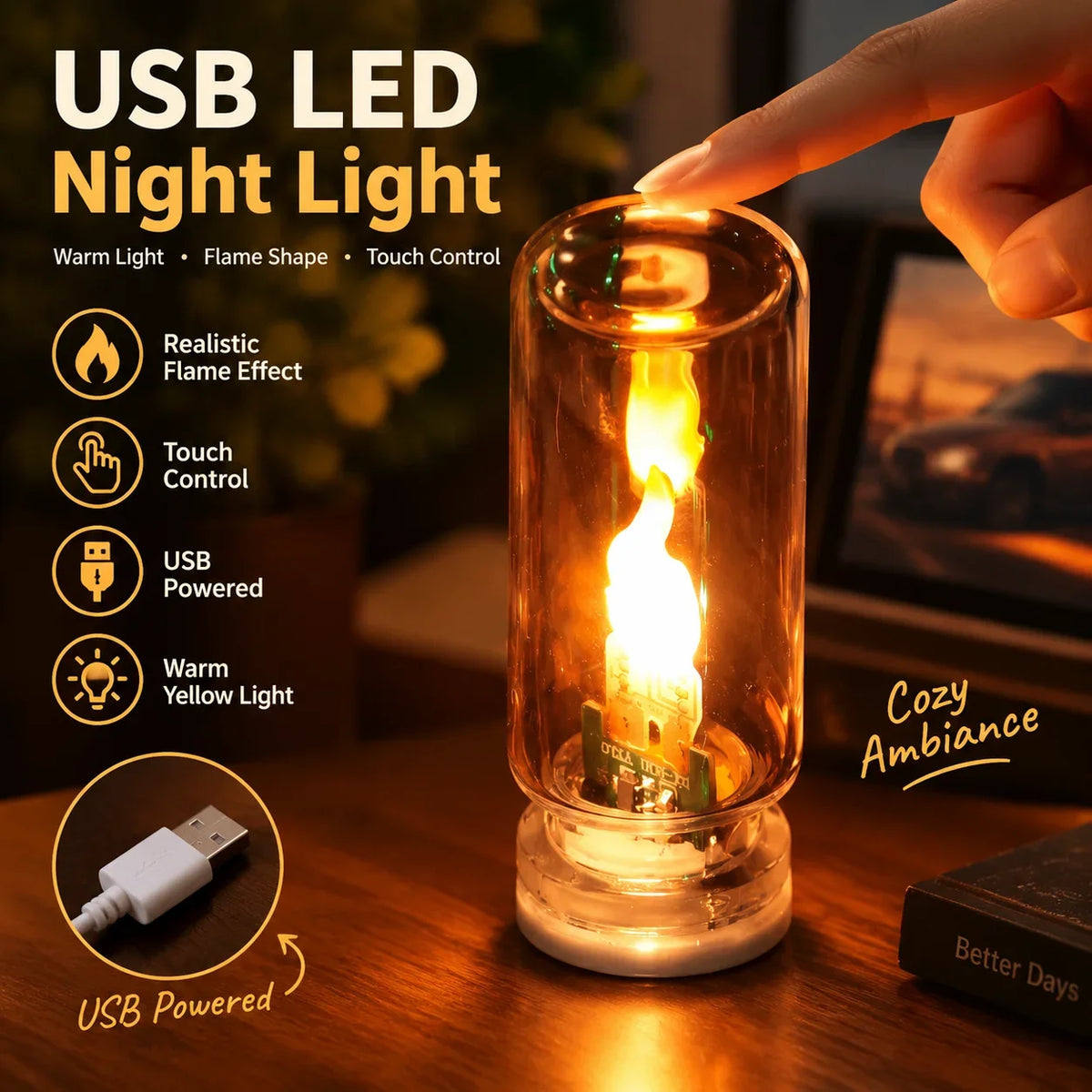 Flame Shape Yellow Warm Bulb Retro USB Filament Night