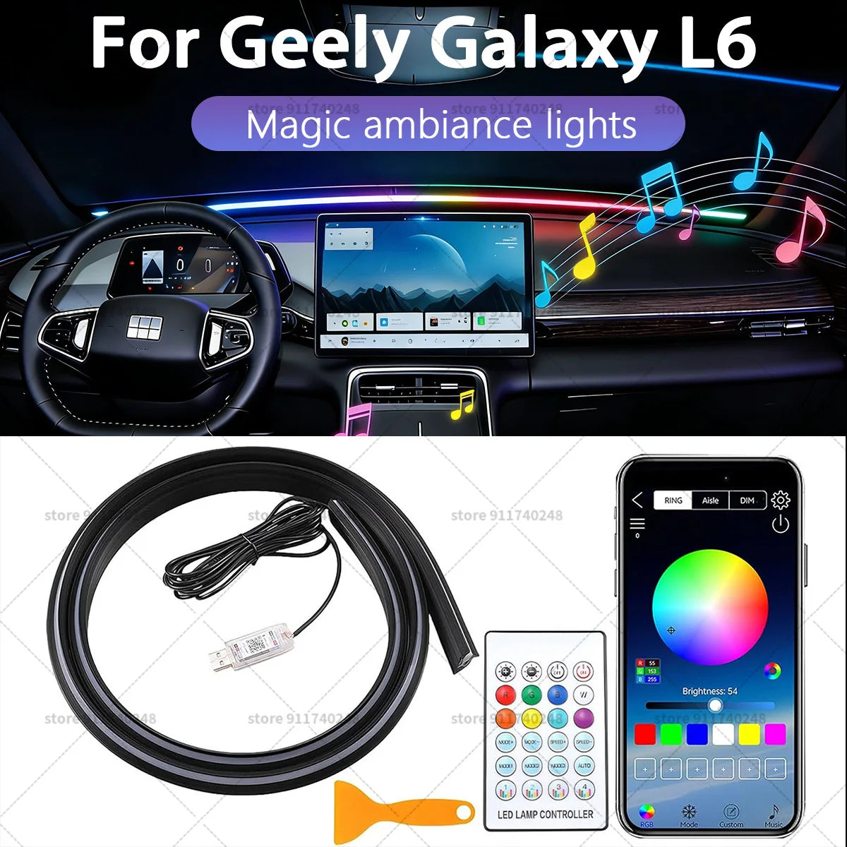 For Geely Galaxy L6 Front Window Ambient Dynamic RGB Color