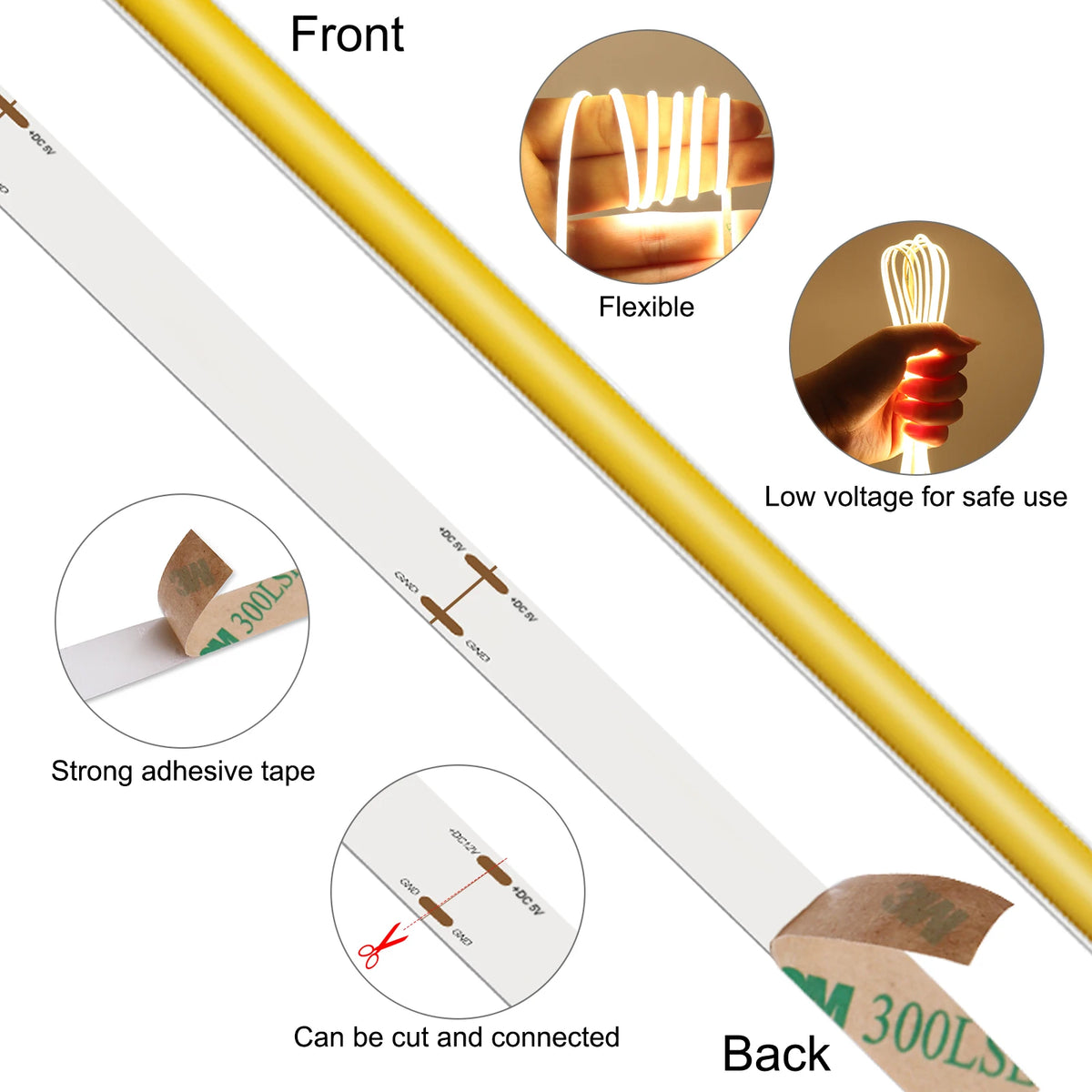dc5v USB Strip 3MM 5MM Cob Flexible Ribbon Tape