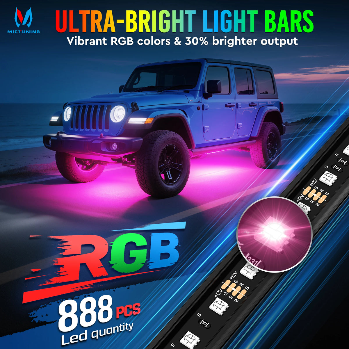 Mictuning U8 Underglow Bar Kit Rgbic RGB Strips Aluminum