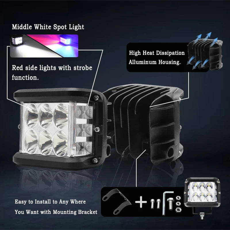 4inch Work 60W Side Shooter Pods Combo Off Road