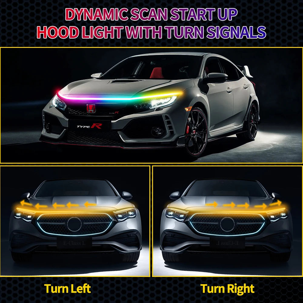 Dynamic Scan RGB Hood Strip Daytime Running Drl Flexible