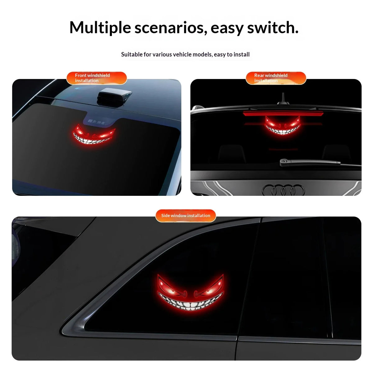 Devil Eyes Windshield Warning Flashing Signal Solar Rear