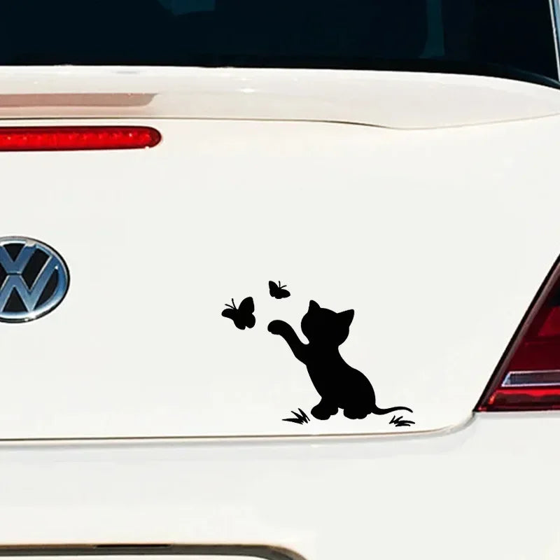 Cat Catching Butterfly Cute Sticker Body Bumper Windows