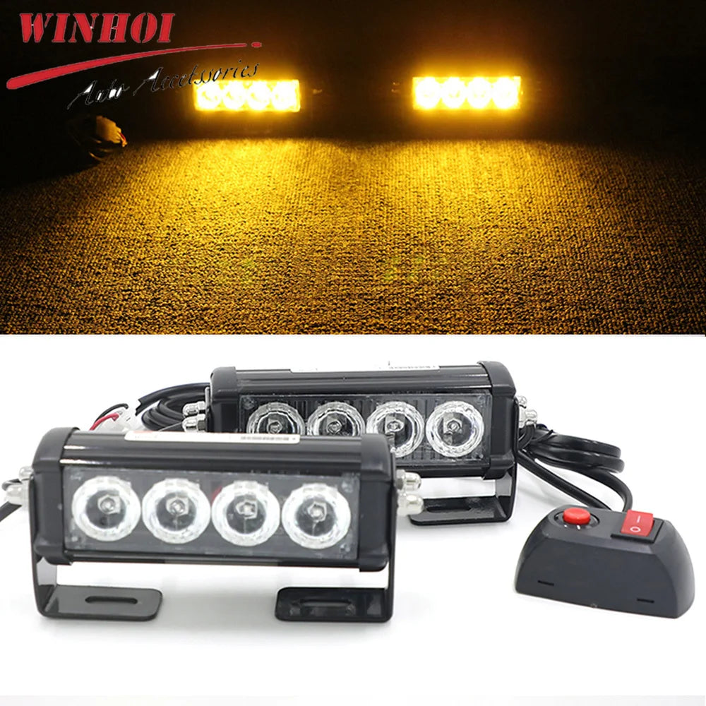 For Vehicles ATV 2PCS Grill Strobe 12V Stroboscopes Amber White