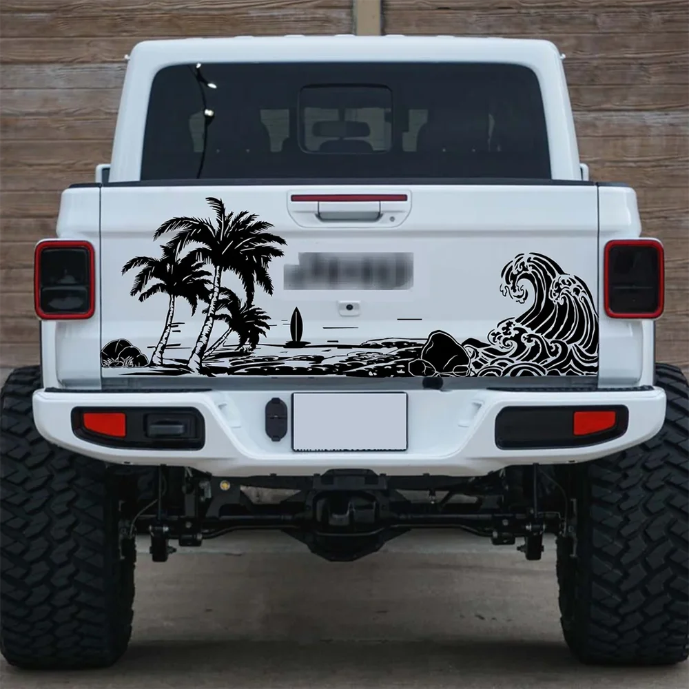 For Pickup Tailgate Camping Rv Caravan Large Beach Wave Palm
