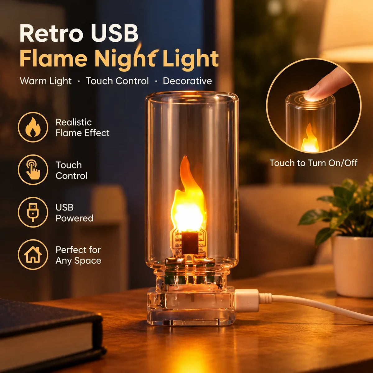 Flame Shape Yellow Warm Bulb Retro USB Filament Night