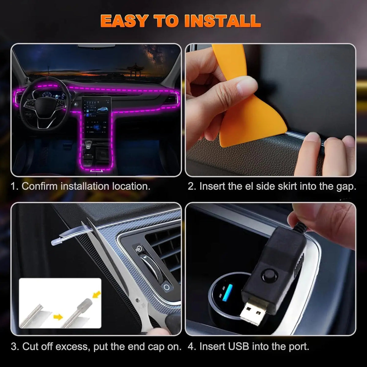 Interior Strip 196.85inch USB Neon Ambient Lighting Kits Switch