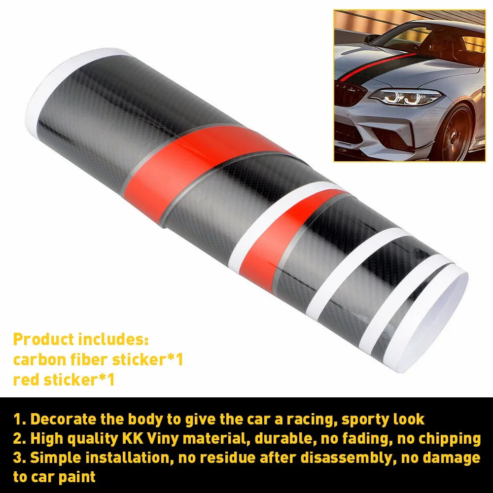 1PCS 5D Carbon Fiber Rally Racing Stripes Front Hood