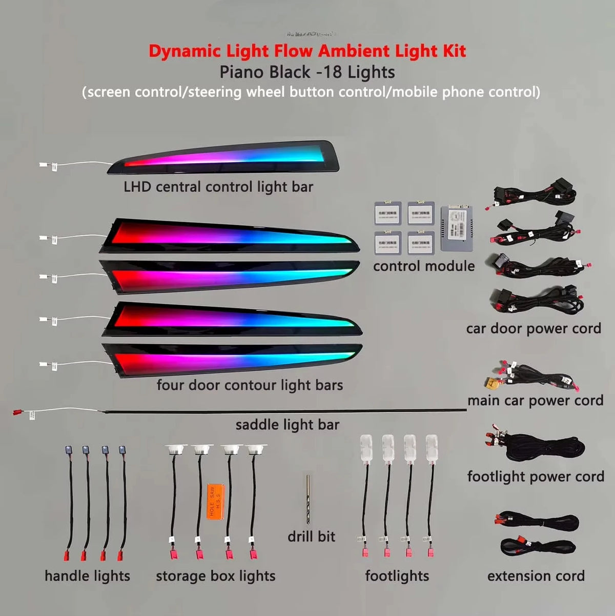 For Audi A4 B8 2009-2016 Piano 256 Colors A4 Ambient Kit Black