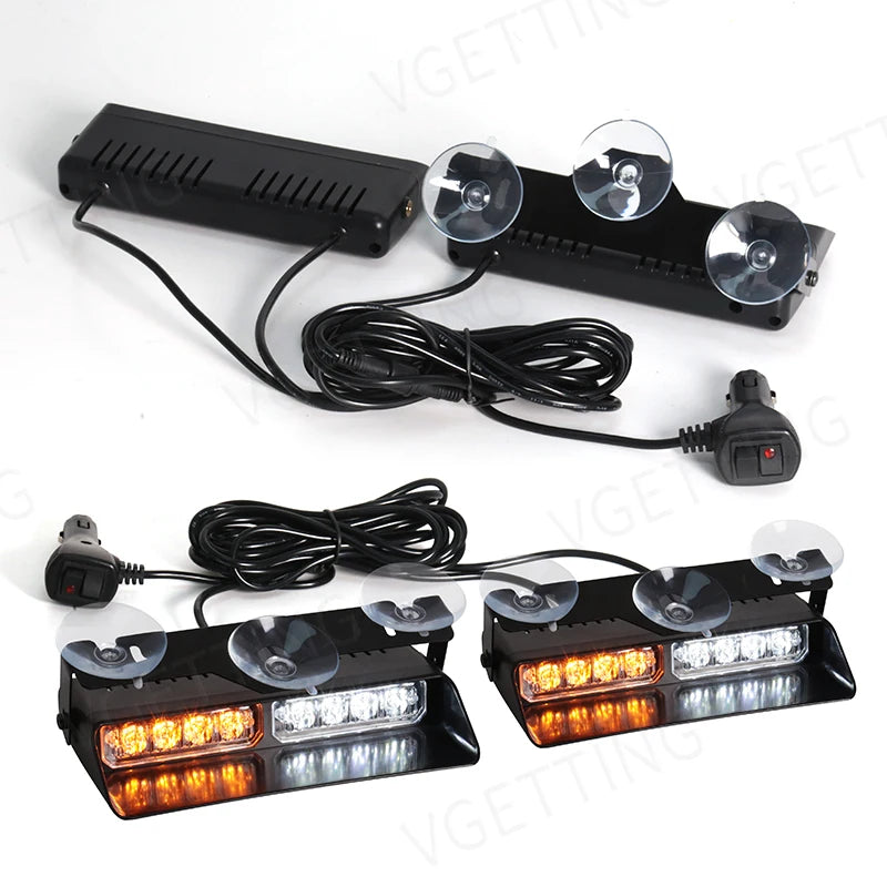 For Flash Warning Lamp Windshield Bar 2-in-1 Front Strobe Beads