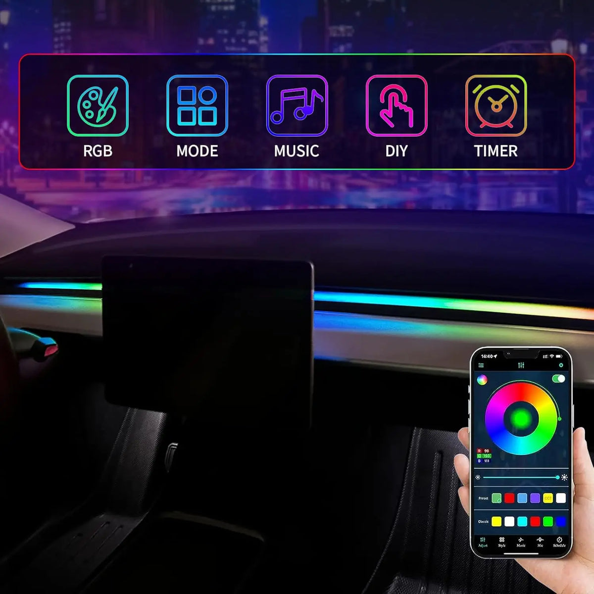 For Tesla Model 3 2019-2020 Dashboard In Symphony Ambient