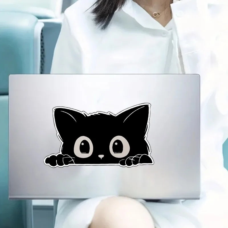 Waterproof Sticker Black Cat Peeking Eyes Anti Scratch Funny